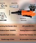 Hot Deal On This Snazzy Two In One Mini Pneumatic Chamfering Machine with specifications and dimensions for precise corner beveling.