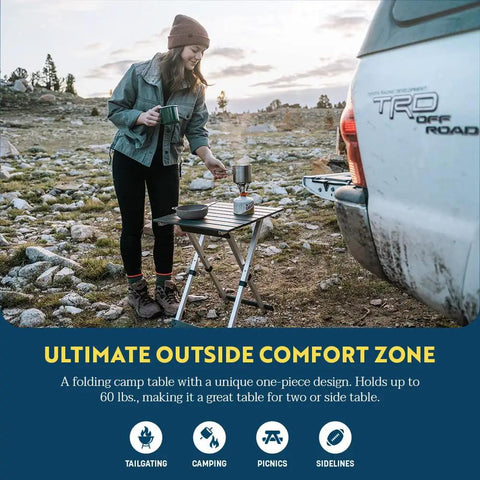 Compact Camp Table 20 for outdoor dining and travel foldable one piece design holds up to 60 lbs used for campout cooking