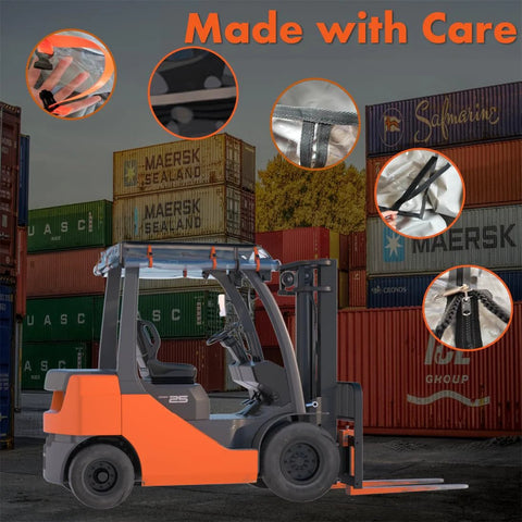 Forklift rain cover up to 6000 lb with transparent EVA/brown canopy; waterproof