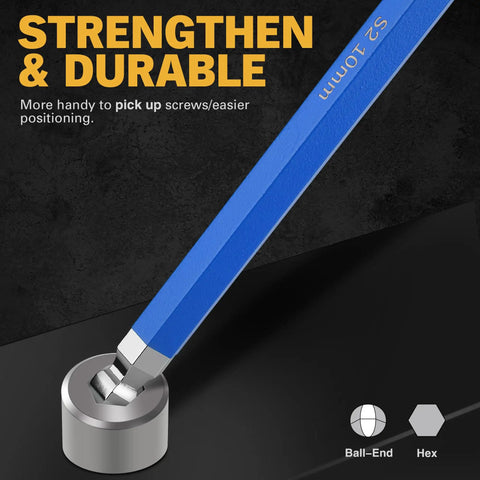 Close-up of Beefy Long Ball End Hex Key in use, 13-Piece Metric 2 To 19mm S2 Steel with Chrome Finish.
