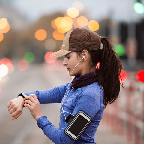 Woman wearing Cool Women Trucker Cap For Girls Distressed Washed Low Profile Baseball Hat With Versatile Style on a run.