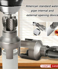 Super Tough 20Mm And 25Mm Water Pipe Threader Attachment For Electric Drill showing internal and external threading device on pipes.