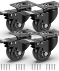 Heavy Duty Caster Wheels With Brakes And Screws Set Of 4 Each Up To 440 Lbs Capacity Silent Rubberized Trolley Castors For Furniture Pallets Or Equipment