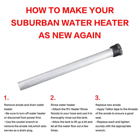 Heavy Duty RV Water Heater Anode Rods Aluminum Zinc Construction For Real Corrosion Protection To Kick Rust To The Curb and keep your camper rig running smooth with connection details.