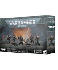 Warhammer 40,000 Astra Militarum Krieg Combat Engineers Miniature Set box with six plastic models and remote mine.