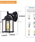 Black Exterior Wall Lanterns Set of 2 for Porch and Entryway, Weatherproof Aluminum Outdoor Sconce with Clear Glass