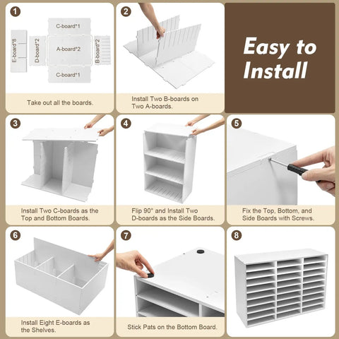 Step-by-step assembly of 27 Slot Literature Organizer For Classroom Open Front Mailboxes Wooden Mail Organizer Countertop Sorter
