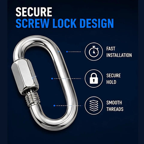 316 Stainless Steel Quick Link Chain Connector Carabiner For Chain Rope Anchor Rigging Recovery And Sailing Gear Marine Grade With Screw Lock Built To Last Fast Secure Attachment 9mm 11/32 Inch Size Pack, screw-lock design
