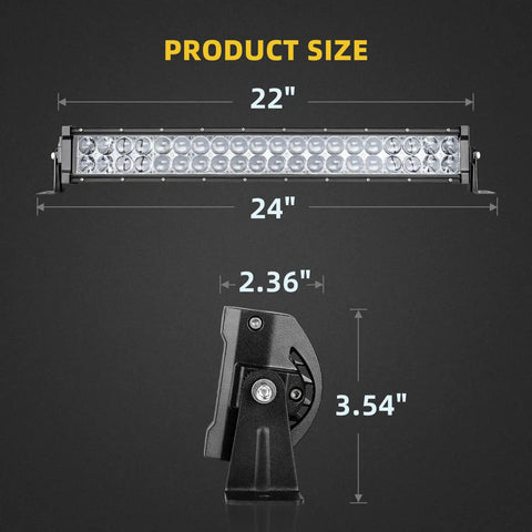 22 Inch LED Light Bar With Mounting Bracket 240W 24000LM 4D LED Spot And Flood Combo Beam IP68 product size dimensions