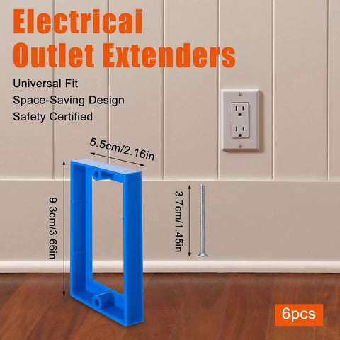 Six Pack One Half Inch Single Gang Outlet Box Extenders With Twenty Screws For Receptacles And Switches Blue displayed with dimensions