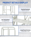 Close-up of Badass Heavy Duty Seven Step Rolling Ladder With Reinforced Steel Handrails, showing guardrail and anti-slip features.
