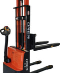 Electric Walkie Pallet Stacker Boasting Badass Strength With A No Sweat 3300 Lbs Load Rating Plus A Slick Nine Foot Lift and Roomy Forks for Efficient Warehouse Moves.