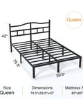 Heavy Duty Queen Bed Frame With Curved Headboard Noise Free Metal Platform built like a tank with steel slats dimensions and size.