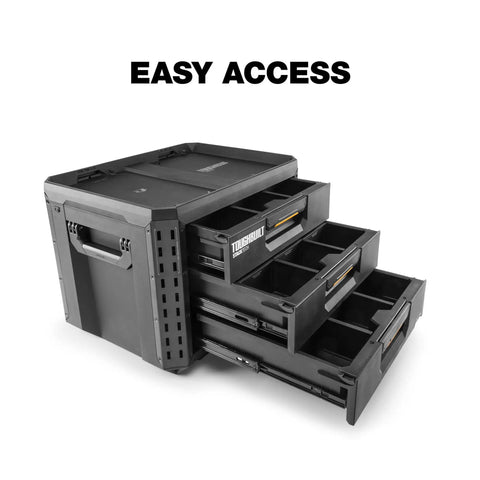 Heavy Duty Rolling Tool Box With Three Deep Drawers And Fifty Pound Capacity, Stackable Workshop Gear Chest Featuring Auto Latches, Smooth All Terrain Wheels And Hella Sturdy Job Site Organization For Professionals Seeking A Badass Hauler