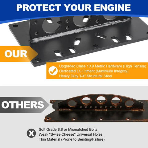 Killer LS Engine Lift Plate Forged From 6mm Alloy Steel Includes Full Hardware Set For Drop Direct Into Custom Builds showing sturdy design features.