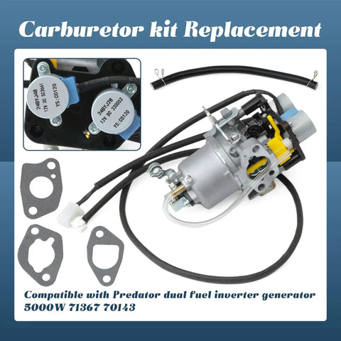 Carburetor Replacement Kit For 5000W Dual Fuel Inverter Generator 71367 70143 with gaskets and fuel line components