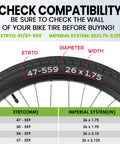 Check compatibility of Heavy Duty 26 Inch Bike Inner Tube For 26x1.75 1.95 2.10 2.125 Tires With 32mm Schrader Valve