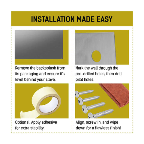 Installation guide for Stainless Steel Kitchen Wall Backsplash 24 By 30 Inches With Pre Drilled Holes Mounting Screws Microfiber Towel.
