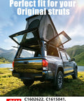 17 Inch 28 Lb Force Gas Strut Kit For Beefy Truck Topper Rear Window Lift Slick Camper Shell Support Swap Smooth As Silk Direct Fit Pickup Canopy Premium Hardware Replacement Set on a parked truck in scenic landscape.