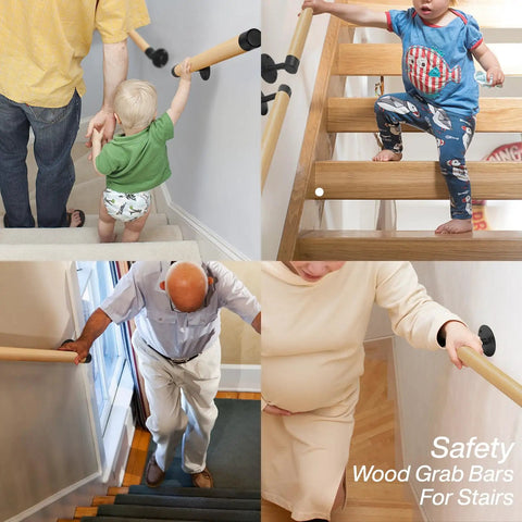 Wall Mount Premium Wooden Handrail For Indoor Stairs Built Tough With Heavy Duty Steel Brackets And Smooth Beech Wood Grip for child and adult use.