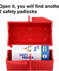 Open red case showing part of the Electrical Lockout Tagout Kit With Hasps And Tags For Safe Lockout On The Job