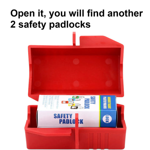 Open red case showing part of the Electrical Lockout Tagout Kit With Hasps And Tags For Safe Lockout On The Job