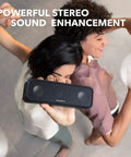 Close-up of 3 Portable Bluetooth Speaker That Delivers Dope Sound With IPX7 Waterproof Build held by two people indoors.