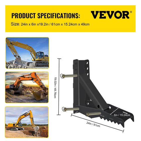 Badass Heavy Duty 24 Inch Excavator Hydraulic Thumb Backhoe Attachment Bolt On Kit showing specifications and dimensions.