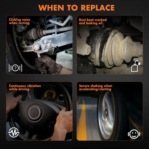When to replace Smooth Ride Front Left CV Axle Half Shaft Assembly: signs of wear including noise, vibration, and cracks.