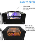 Protective Laser Enclosure With Built In Ventilation And LED Light For Your Laser Cutter, no fuss fireproof dustproof shield shown open and closed
