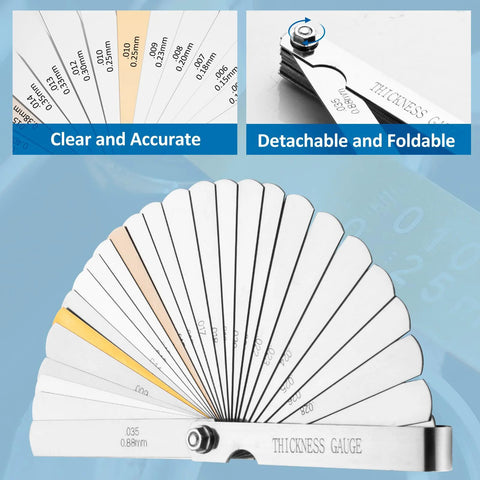 CHERALKEST stainless steel feeler gauge set with 32 blades; metric and imperial markings
