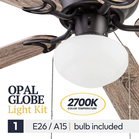 44 Inch Ceiling Fan With Light For Small Rooms LED Flush Mount Indoor Fan with Opal Globe Light Kit and Bronze Finish