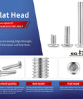 Ten Pack Of M6 X 65mm Flat Head Hex Socket Cap Screws In 304 Stainless Steel Partially Threaded, showcasing various screw lengths.