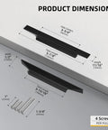 Dimensions of Matte Black Cabinet Handles 10 Pack 6 Inch Long Finger Pulls 96mm Center To Center, with screws shown.