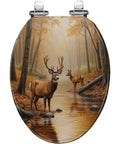 Toilet Seat Slow Close for Bathroom Replacement with deer print design, durable resin, round shape, countryside theme.
