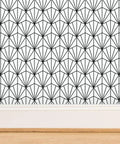 Top Shelf Black And White Pvc Free Type Ii Professional Wallpaper With Fresh Matte Linen Texture Dang Tough Build For Busy Kitchens Bathrooms And Commercial Zones Paste To Paper Custom Printed Just For You showing a geometric black and white pattern.