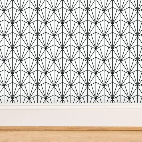 Top Shelf Black And White Pvc Free Type Ii Professional Wallpaper With Fresh Matte Linen Texture Dang Tough Build For Busy Kitchens Bathrooms And Commercial Zones Paste To Paper Custom Printed Just For You showing a geometric black and white pattern.
