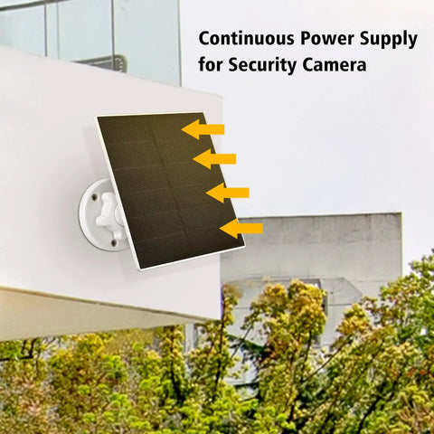 5W Outdoor Solar Panel For Wireless Security Cameras With USB C And Micro USB Compatibility mounted on house exterior