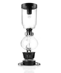 Three Cup Tabletop Siphon Coffee Maker With Alcohol Burner shown on counter with vacuum seal technology for rich smooth coffee