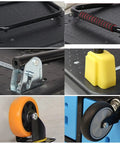 Close-up of Heavy Duty Folding Flatbed Hand Cart With Smooth 360 Swivel Wheels, showing handle, wheels, and locking mechanism.