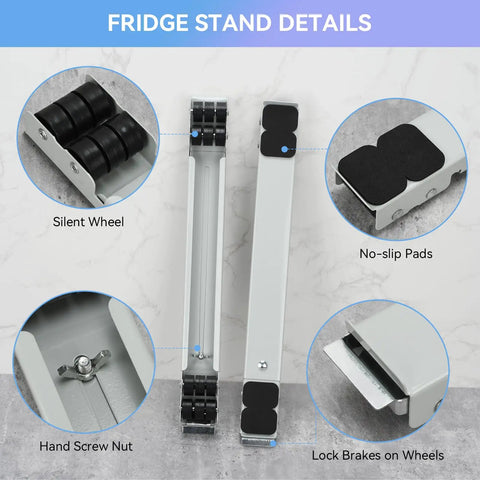 Heavy Duty Extendable Appliance Mover Dolly For Fridge Washer Dryer Rolling Base detailed view highlighting silent wheels and no-slip pads.