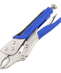 Heavy Duty 10 Inch Locking Pliers With Curved Jaw, Wire Cutter, Quick Release, blue handles, nickel plated finish