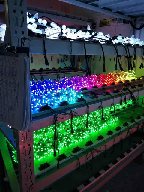 Digital Addressable WS2811 LED String Lights Waterproof RGB Full Color 12mm Outdoor 500pcs lit with various colors on shelves