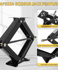 Heavy Duty RV Scissor Jack Stabilizer With 6500Lb Load Capacity 24 Inch Leveling Jack For Trailer And Camper Durable Stabilizer With Crank Handle Easy Stabilization On The Go Steel Construction For Reliable Support, black steel RV scissor jack with bowed base and multi-hole mounting plate