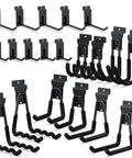 Heavy Duty Slatwall Hooks 20 Pack With Beefed Up Backplate in black, various sizes for garage storage on slatwall systems