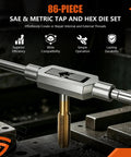 86 Piece Master Tap And Die Kit With Titanium Coating For SAE Sizes Four To Five Eighths And Metric M3 To M Sixteen All In One Threading Set