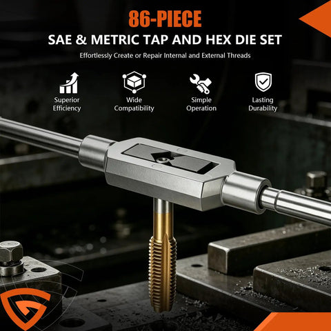 86 Piece Master Tap And Die Kit With Titanium Coating For SAE Sizes Four To Five Eighths And Metric M3 To M Sixteen All In One Threading Set