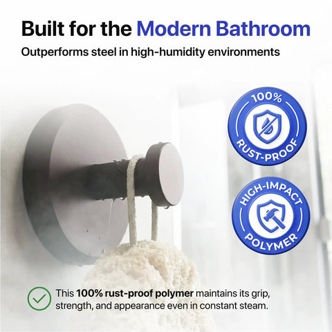 Suction Cup Shower Hooks 2 Pack No Drill Towel Holder For Towels Robes And Coats holding towel in steamy bathroom