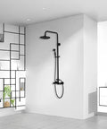 Oil Rubbed Bronze Rain Shower System With 8 Inch Round Overhead Rain Shower Head And Handheld Spray Dual Function 2 Knob Mixer Wall Diverter Adjustable Slide Bar 27.5 To 47 Inches For A Modern Dope Bathroom Setup in a modern bathroom