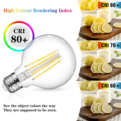 G25 Led Globe Bulbs 60W Equivalent Daylight 4000K 750LM Non Dimmable Glass Edison Style, CRI 80+ color-rendering index